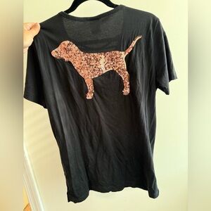 PINK Victoria's Secret Black Tee with Sequin Dog Design